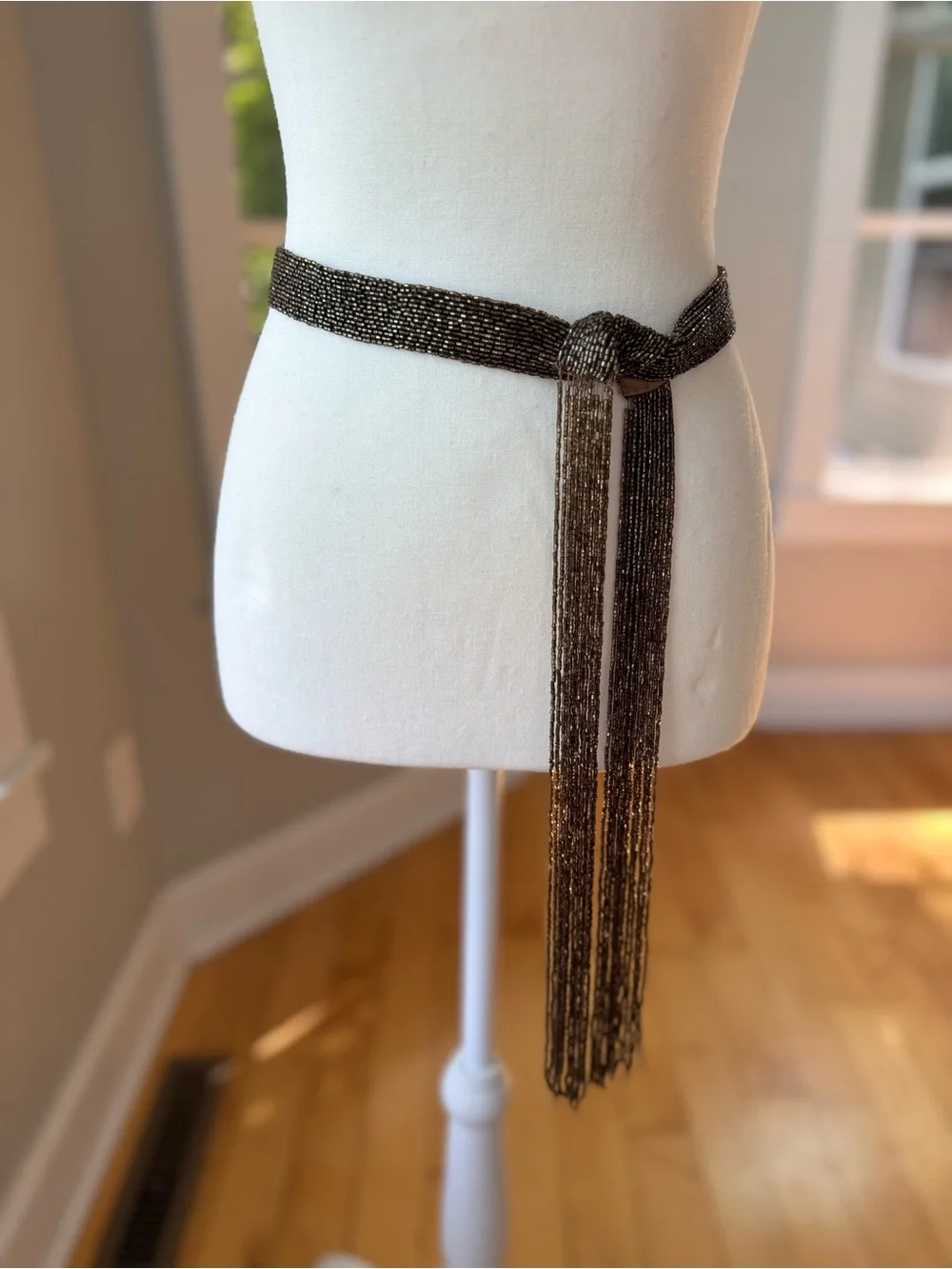 Vintage Y2K Brown Beaded Fringe Belt or Skinny Scarf